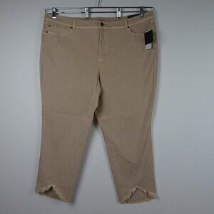 John Mark Ankle Jeans Women's 22W Beige Denim Stretch Boho Raw Hem Festival